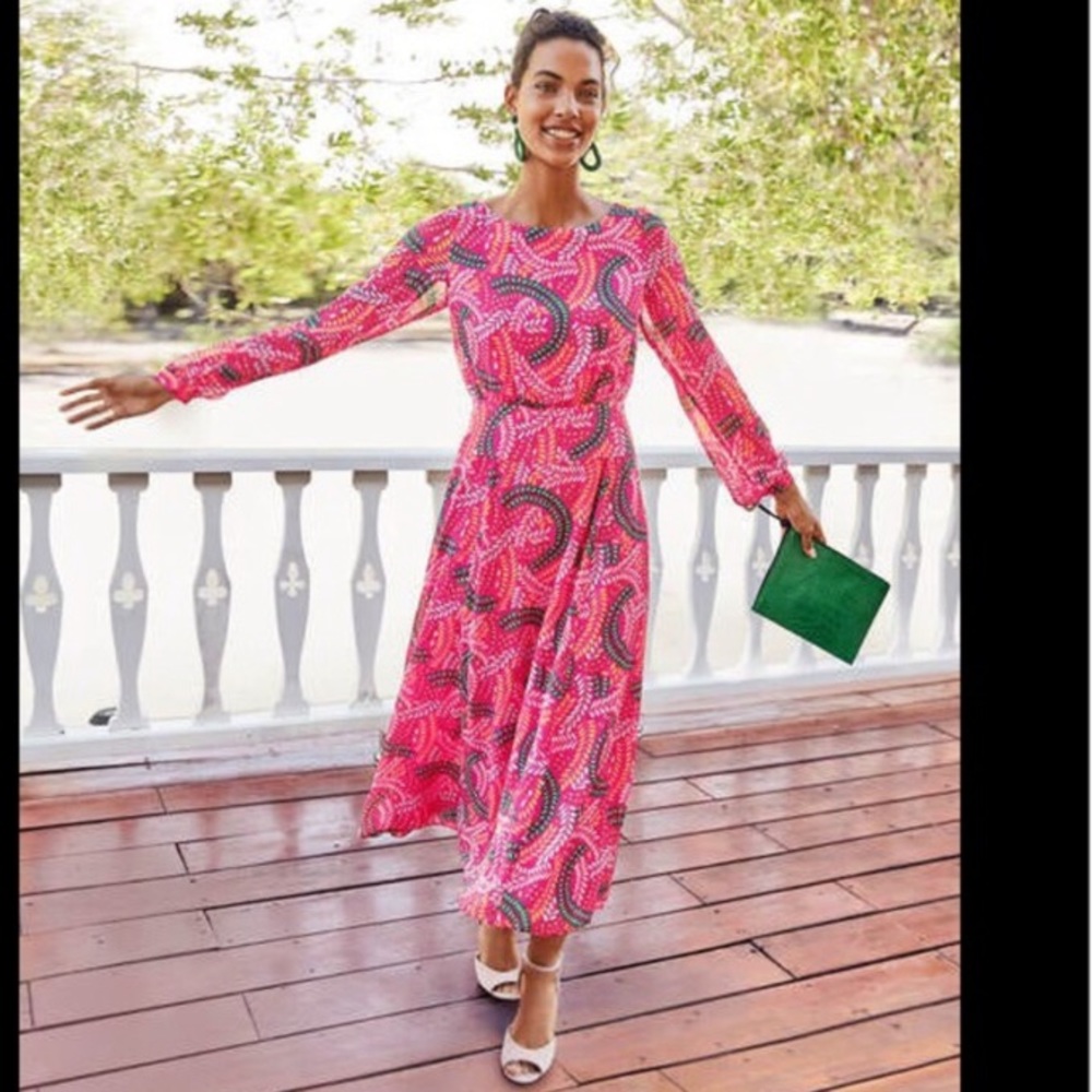 Boden Pink Paisley-Print Midi Dress